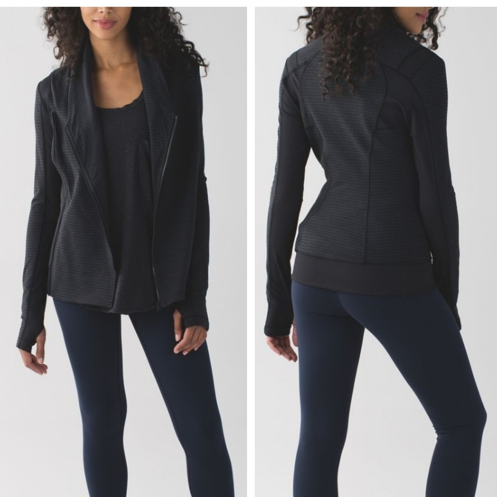 RARE Lululemon Bhakti Yoga Jacket In Luon Pique Black Dark Slate/ Black